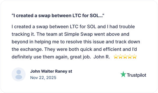SimpleSwap review screenshot from Trustpilot