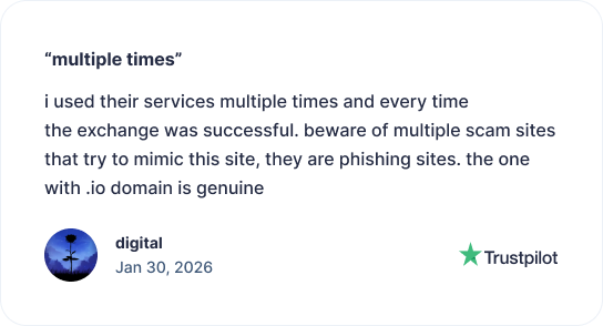 SimpleSwap Trustpilot review screenshot
