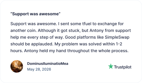 SimpleSwap Trustpilot review screenshot