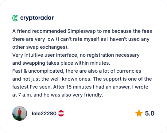 SimpleSwap review screenshot from Cryptoradar