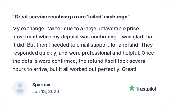 SimpleSwap Trustpilot review screenshot